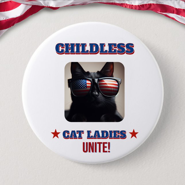 Harris Walz Childless Cat Ladies Unite Photo Cat 7.5 Cm Round Badge (Creator Uploaded)