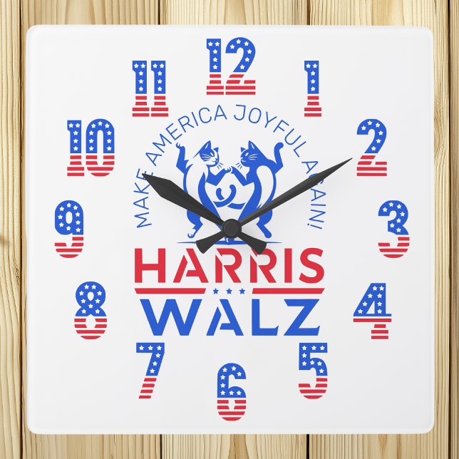 Harris Walz Dancing Cats Make America Joyful Again Square Wall Clock (Creator Uploaded)