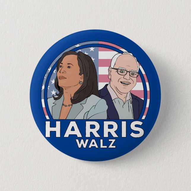 Harris Walz Election 6 Cm Round Badge (Front)