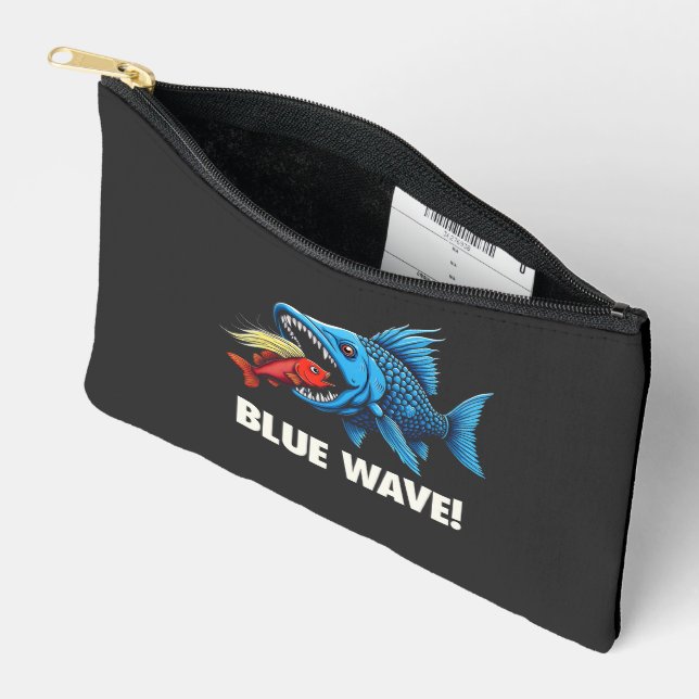 Harris Walz Election Blue Waves Democrat Fish  Accessory Pouch (Open)
