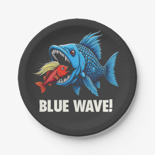 Harris Walz Election Blue Waves Democrat Fish  Paper Plate