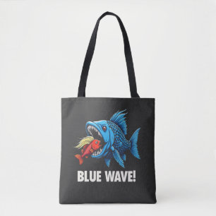 Harris Walz Election Blue Waves Democrat Fish Tote Bag