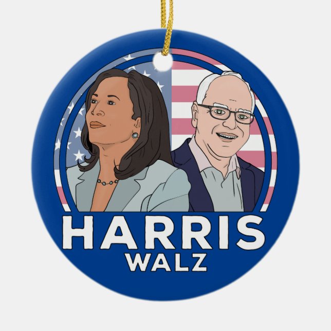 Harris Walz Election Ceramic Tree Decoration (Front)
