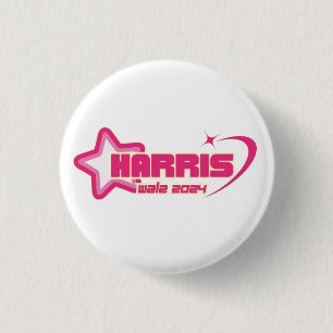 Harris Walz Girly Pink Stars and Hearts President 3 Cm Round Badge