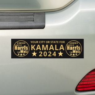 Harris Walz Gold Election Personalised Political Bumper Sticker
