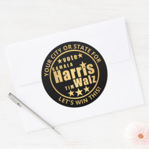 Harris Walz Gold Personalised Political Election Classic Round Sticker