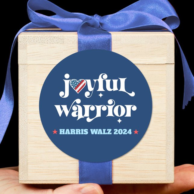 Harris Walz Joyful Warrior Navy USA Flag Heart Classic Round Sticker (Creator Uploaded)