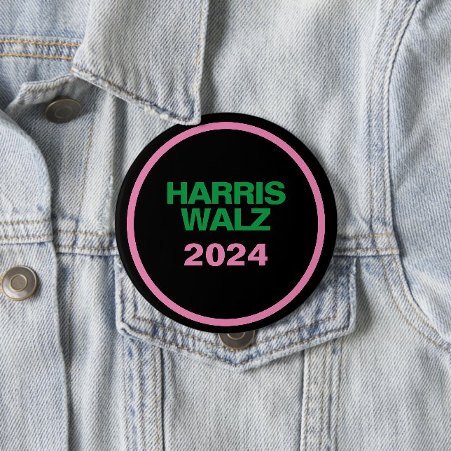 HARRIS WALZ Pink Green Black Large Round 10 Cm Round Badge (In Situ)