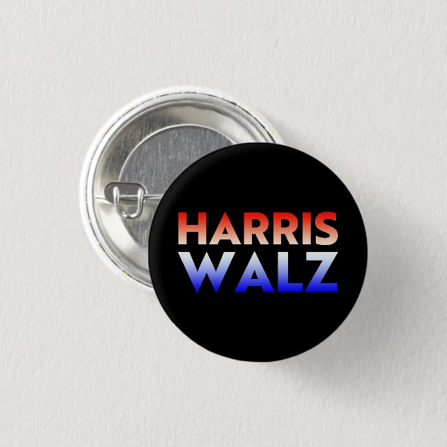 Harris Walz red black blue gradient typography  3 Cm Round Badge (Front & Back)