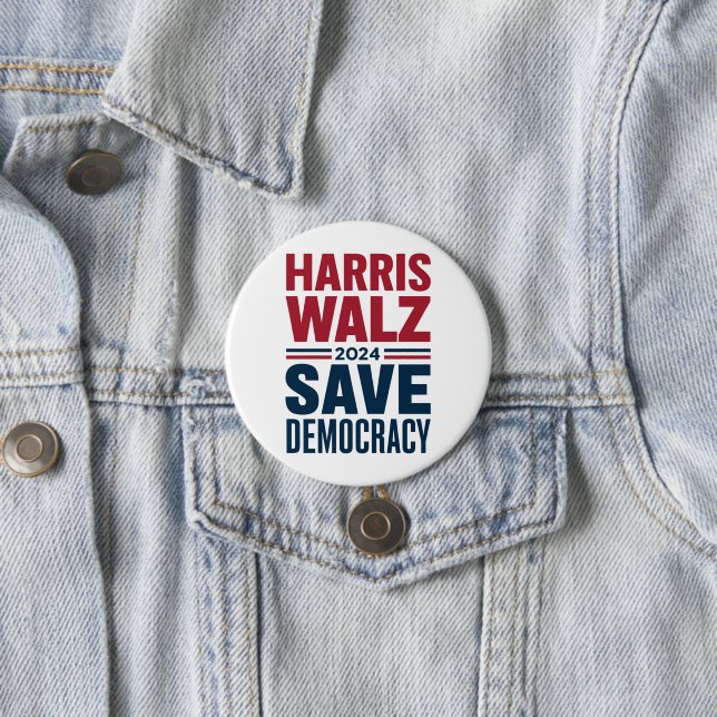 Harris Walz Save Democracy 7.5 Cm Round Badge (In Situ)