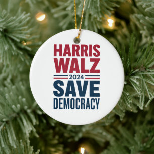Harris Walz Save Democracy Ceramic Tree Decoration