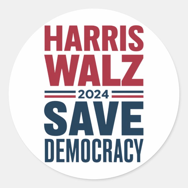 Harris Walz Save Democracy Classic Round Sticker (Front)