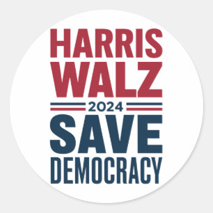 Harris Walz Save Democracy Classic Round Sticker