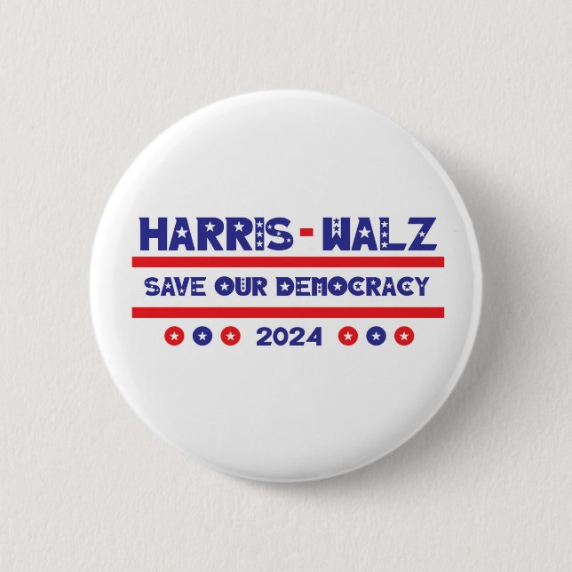 Harris - Walz Save Our Democracy Button (Front)