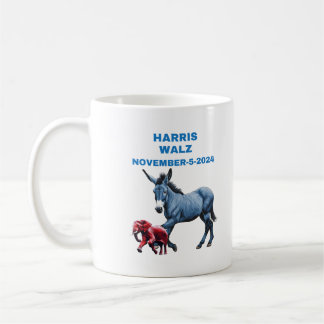Harris/Walz, vote blue, donkey elephant, elections Coffee Mug