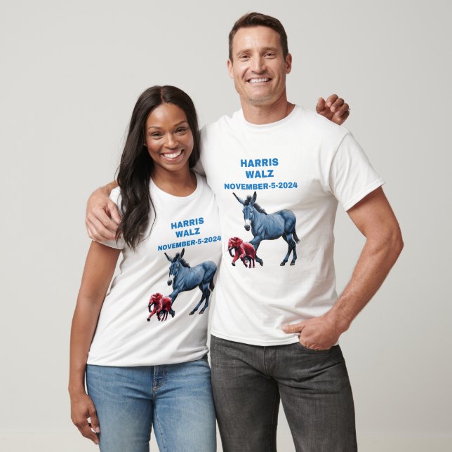 Harris/Walz, vote blue, donkey,elephant, elections T-Shirt (Unisex)
