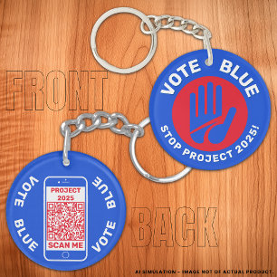 Harris Walz Vote Blue 'Stop Project 2025!' QR Code Key Ring