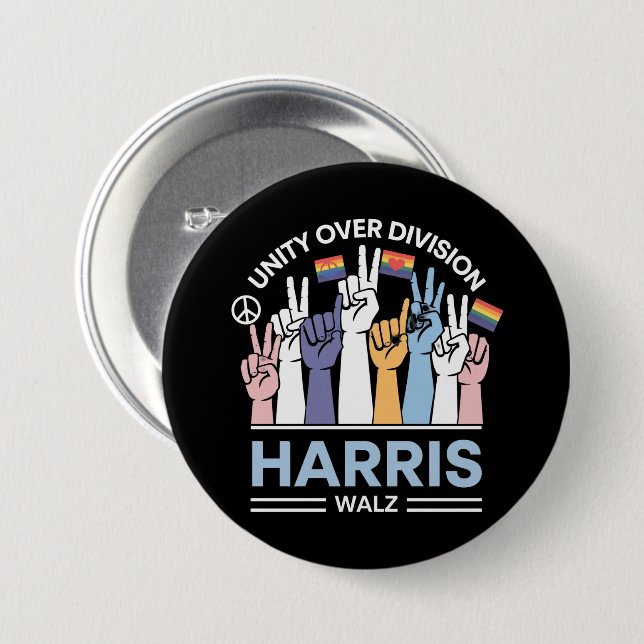 Harris Walz Waltz 2024 Unity Over Division 7.5 Cm Round Badge (Front & Back)