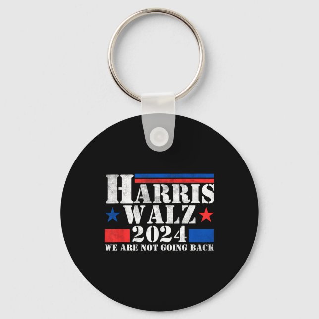 Harris Walz Waltz 2024 We Are Not Going Back Tank  Key Ring (Front)