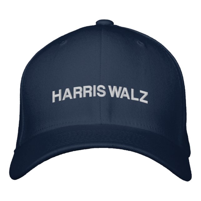 Harris Walz white modern typography blue Embroidered Hat (Front)