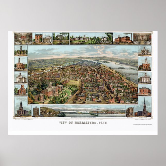 Harrisburg, PA Panoramic Map - 1855 Poster (Front)