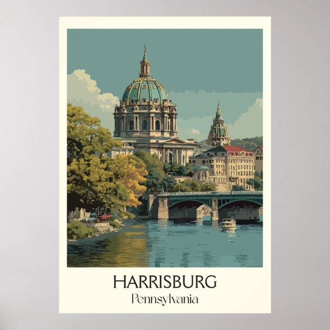 Harrisburg PA Vintage Capitol Building Art Poster (Front)
