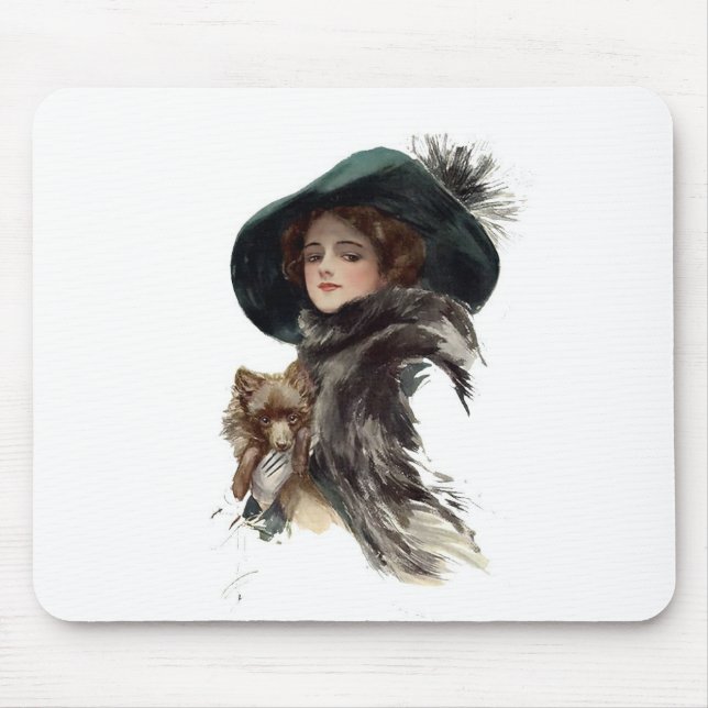 Harrison Fisher Girl  in a Teal Hat Mouse Mat (Front)