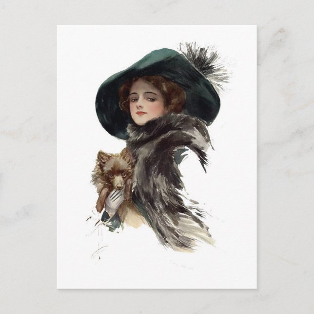 Harrison Fisher Girl  in a Teal Hat Postcard (Front)