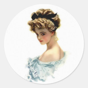 Harrison Fisher Girl  in Blue Classic Round Sticker
