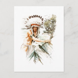 Harrison Fisher Song Hiawatha Indian head dress 2 Postcard