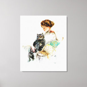 Harrison Fisher: Woman with Cat Canvas Print