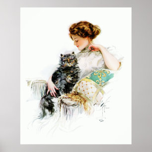 Harrison Fisher: Woman with Cat Poster