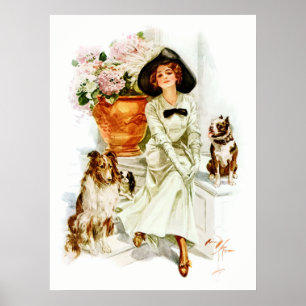 Harrison Fisher: Woman with three Dogs Poster