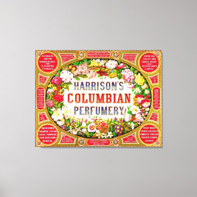 Harrison's Columbian Perfumery 1854 Canvas Print (Front)
