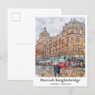 Harrods Knightsbridge London Travel Watercolor  Postcard