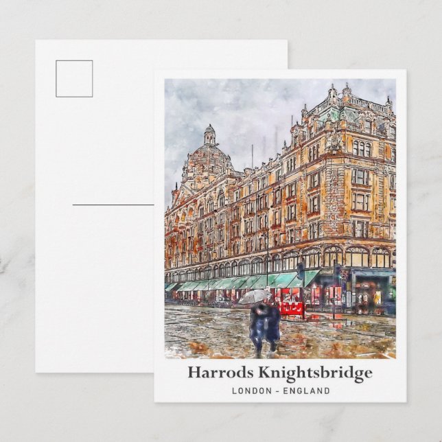 Harrods Knightsbridge London Travel Watercolor  Postcard (Front/Back)