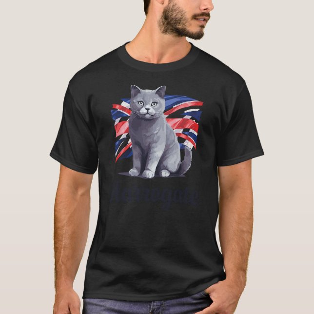 Harrogate British Flag Cat Great Britain Funny T-Shirt (Front)