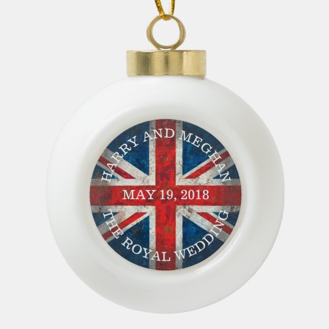 Harry and Meghan Royal Wedding Ceramic Ball Christmas Ornament (Front)