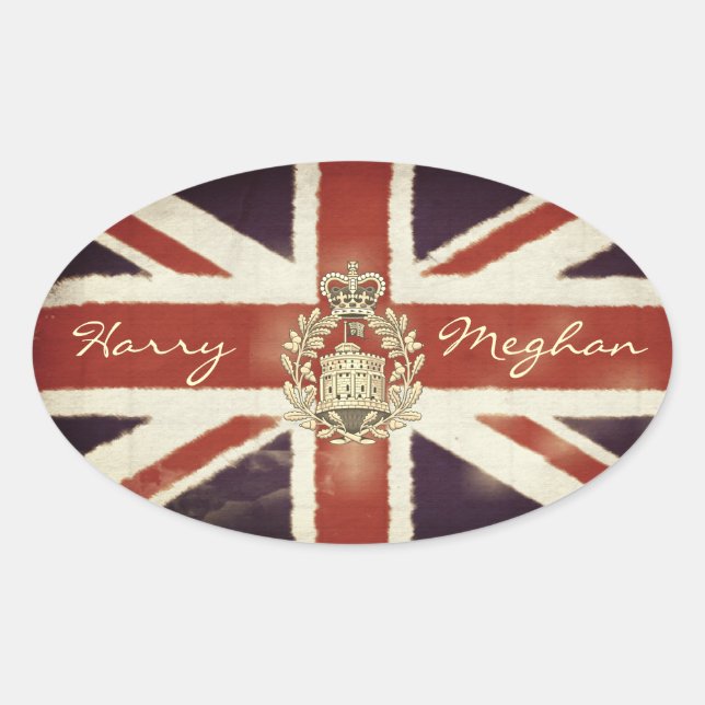 Harry and Meghan Royal Wedding Oval Sticker (Front)