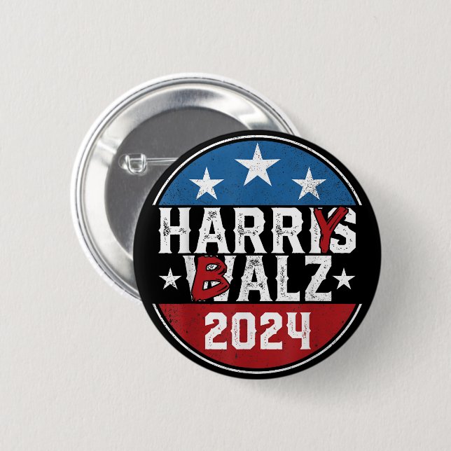 Harry Balz 2024, Funny Political 2024, Harris Walz 6 Cm Round Badge (Front & Back)