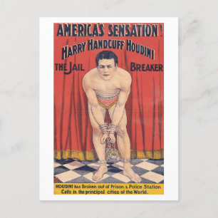 Harry Handcuff Houdini, the jail breaker 1900 Postcard