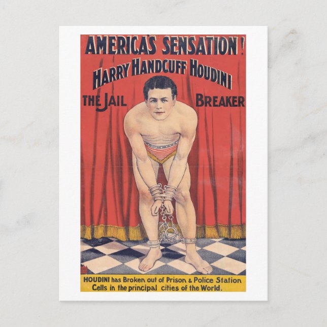 Harry Handcuff Houdini, the jail breaker 1900 Postcard (Front)