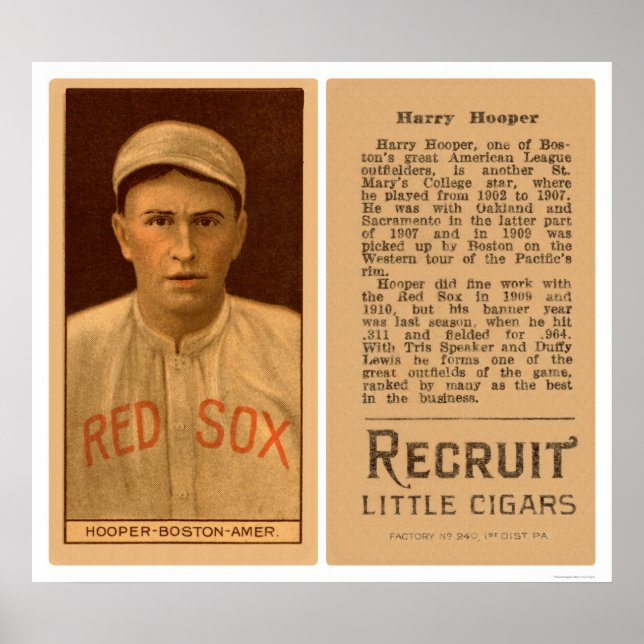 Harry Hooper Red Sox Baseball 1912 Poster (Front)