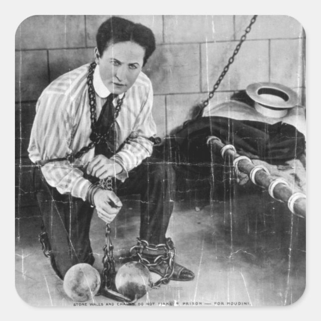 Harry Houdini About to Escape from Prison Square Sticker (Front)