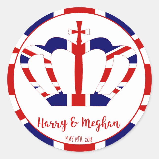 Harry & Meghan Crown | Royal Wedding Celebration Classic Round Sticker (Front)