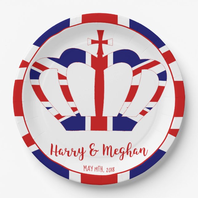 Harry & Meghan Crown | Royal Wedding Celebration Paper Plate (Front)