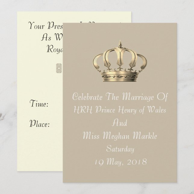 Harry & Meghan Royal Crown Invitation (Taupe) (Front/Back)