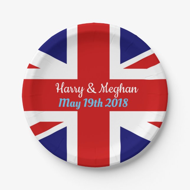 Harry & Meghan, Union Jack. Paper Plate (Front)