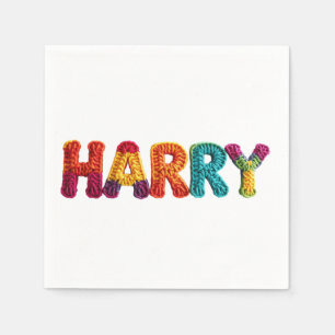 HARRY Name in Vibrant Crochet Pattern Napkin
