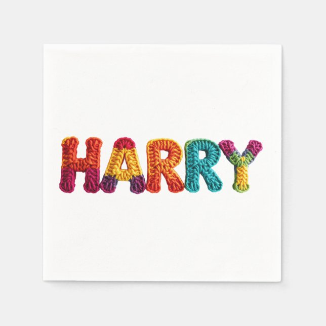 HARRY Name in Vibrant Crochet Pattern Napkin (Front)